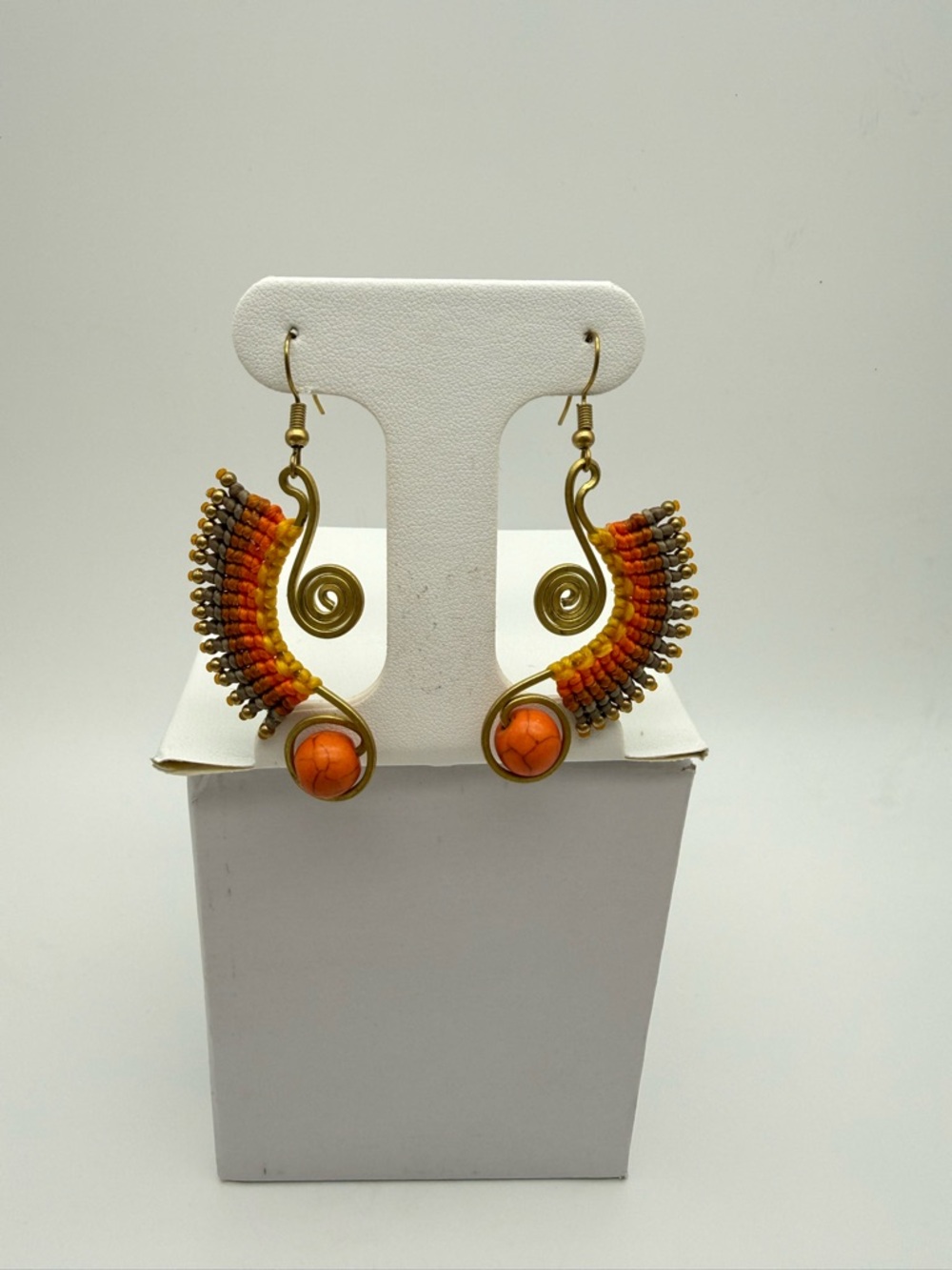 Handcrafted in Thailand Orange Spiral Bead Drop Earrings
